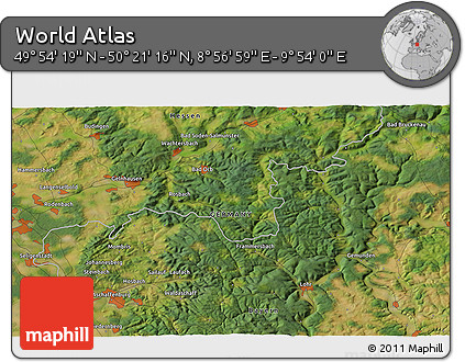 Satellite 3D Map of the Area around 50° 7' 47" N, 9° 25' 30" E