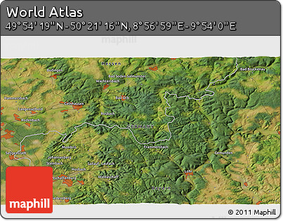Satellite 3D Map of the Area around 50° 7' 47" N, 9° 25' 30" E