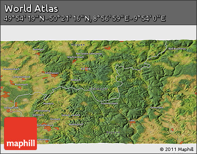 Satellite 3D Map of the Area around 50° 7' 47" N, 9° 25' 30" E