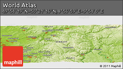 Physical Panoramic Map of the Area around 50° 7' 47" N, 9° 25' 30" E