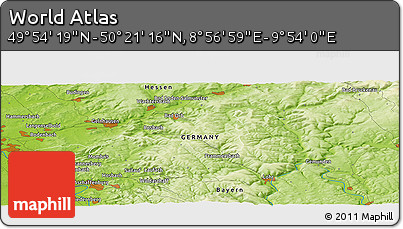 Physical Panoramic Map of the Area around 50° 7' 47" N, 9° 25' 30" E