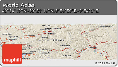 Shaded Relief Panoramic Map of the Area around 50° 7' 47" N, 9° 25' 30" E