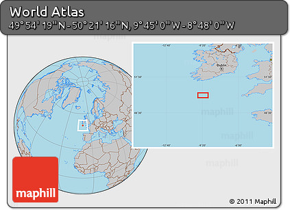 Gray Location Map of the Area around 50° 7' 47" N, 9° 16' 30" W