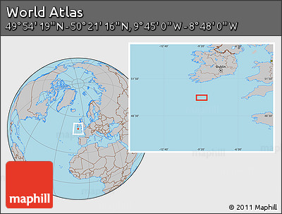 Gray Location Map of the Area around 50° 7' 47" N, 9° 16' 30" W