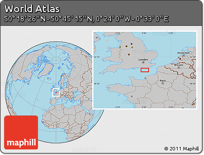 Gray Location Map of the Area around 50° 31' 50" N, 0° 4' 30" E