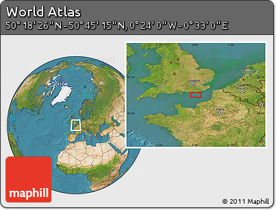 Satellite Location Map of the Area around 50° 31' 50" N, 0° 4' 30" E
