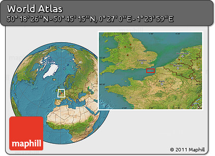 Satellite Location Map of the Area around 50° 31' 50" N, 0° 55' 29" E