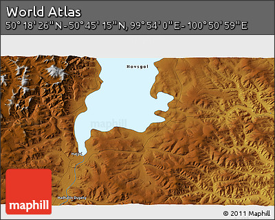 Physical 3D Map of the Area around 50° 31' 50" N, 100° 22' 30" E