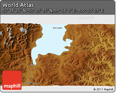 Physical 3D Map of the Area around 50° 31' 50" N, 100° 22' 30" E