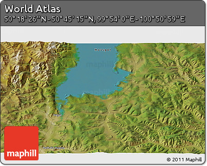 Satellite 3D Map of the Area around 50° 31' 50" N, 100° 22' 30" E