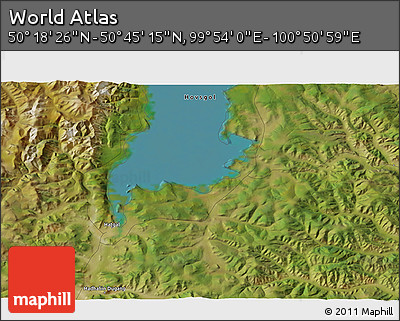 Satellite 3D Map of the Area around 50° 31' 50" N, 100° 22' 30" E