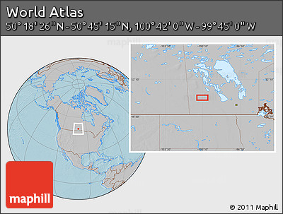 Gray Location Map of the Area around 50° 31' 50" N, 100° 13' 29" W, hill shading
