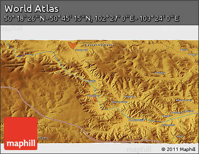 Physical 3D Map of the Area around 50° 31' 50" N, 102° 55' 30" E