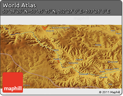 Physical 3D Map of the Area around 50° 31' 50" N, 102° 55' 30" E