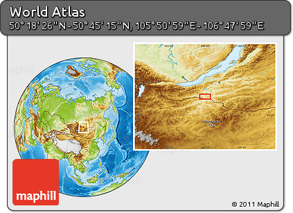 Physical Location Map of the Area around 50° 31' 50" N, 106° 19' 29" E