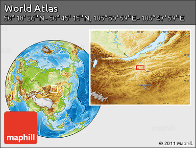 Physical Location Map of the Area around 50° 31' 50" N, 106° 19' 29" E