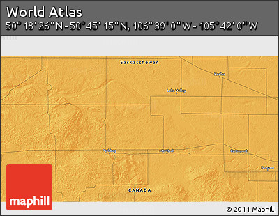 Political 3D Map of the Area around 50° 31' 50" N, 106° 10' 30" W