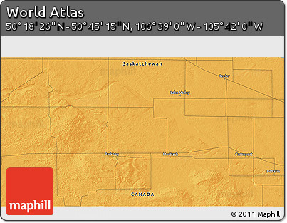 Political 3D Map of the Area around 50° 31' 50" N, 106° 10' 30" W