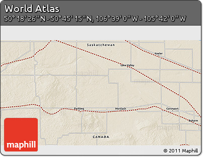 Shaded Relief 3D Map of the Area around 50° 31' 50" N, 106° 10' 30" W