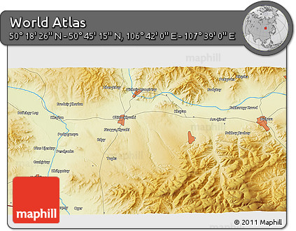 Physical 3D Map of the Area around 50° 31' 50" N, 107° 10' 30" E