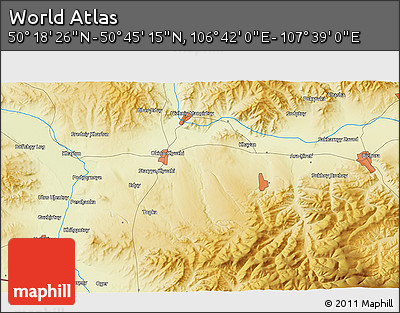 Physical 3D Map of the Area around 50° 31' 50" N, 107° 10' 30" E