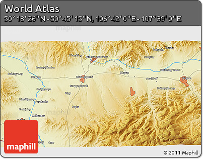 Physical 3D Map of the Area around 50° 31' 50" N, 107° 10' 30" E