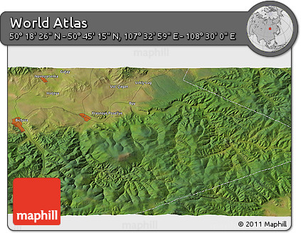 Satellite 3D Map of the Area around 50° 31' 50" N, 108° 1' 30" E