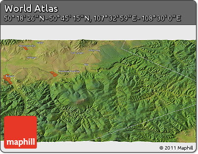 Satellite 3D Map of the Area around 50° 31' 50" N, 108° 1' 30" E