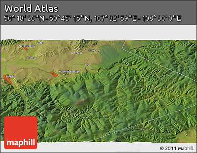Satellite 3D Map of the Area around 50° 31' 50" N, 108° 1' 30" E