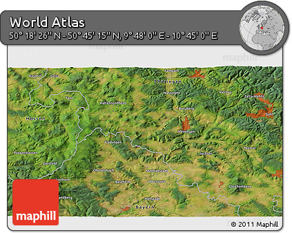 Satellite 3D Map of the Area around 50° 31' 50" N, 10° 16' 30" E