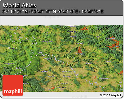 Satellite 3D Map of the Area around 50° 31' 50" N, 10° 16' 30" E