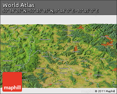 Satellite 3D Map of the Area around 50° 31' 50" N, 10° 16' 30" E