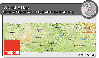 Physical Panoramic Map of the Area around 50° 31' 50" N, 10° 16' 30" E