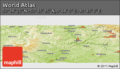 Physical Panoramic Map of the Area around 50° 31' 50" N, 10° 16' 30" E