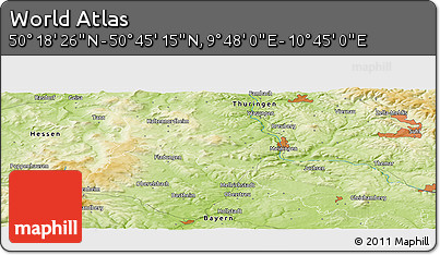 Physical Panoramic Map of the Area around 50° 31' 50" N, 10° 16' 30" E