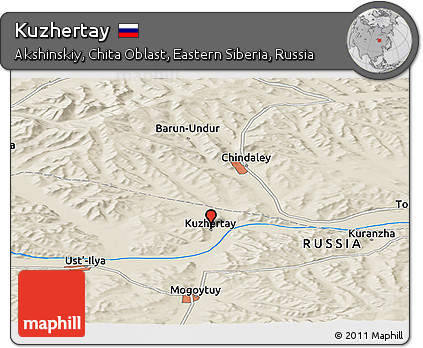 Shaded Relief Panoramic Map of Kuzhertay