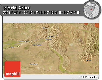 Satellite 3D Map of the Area around 50° 31' 50" N, 115° 40' 30" E