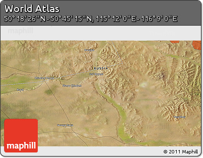 Satellite 3D Map of the Area around 50° 31' 50" N, 115° 40' 30" E