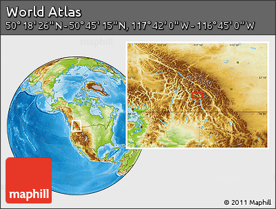 Physical Location Map of the Area around 50° 31' 50" N, 117° 13' 29" W