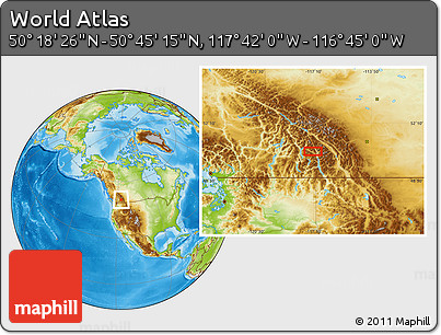 Physical Location Map of the Area around 50° 31' 50" N, 117° 13' 29" W