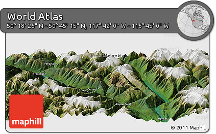 Satellite Panoramic Map of the Area around 50° 31' 50" N, 117° 13' 29" W