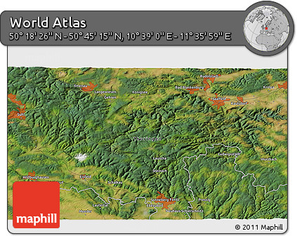 Satellite 3D Map of the Area around 50° 31' 50" N, 11° 7' 30" E