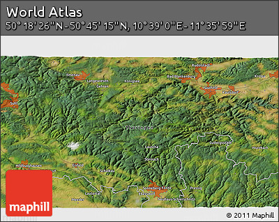 Satellite 3D Map of the Area around 50° 31' 50" N, 11° 7' 30" E