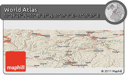 Shaded Relief Panoramic Map of the Area around 50° 31' 50" N, 11° 7' 30" E
