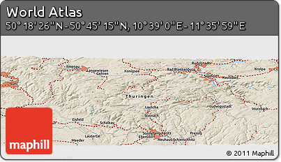 Shaded Relief Panoramic Map of the Area around 50° 31' 50" N, 11° 7' 30" E