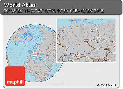 Gray Location Map of the Area around 50° 31' 50" N, 11° 58' 29" E