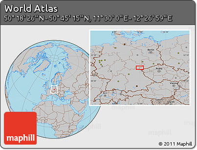 Gray Location Map of the Area around 50° 31' 50" N, 11° 58' 29" E