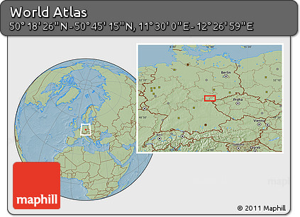 Savanna Style Location Map of the Area around 50° 31' 50" N, 11° 58' 29" E, hill shading