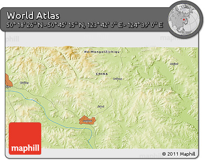 Physical 3D Map of the Area around 50° 31' 50" N, 124° 10' 30" E