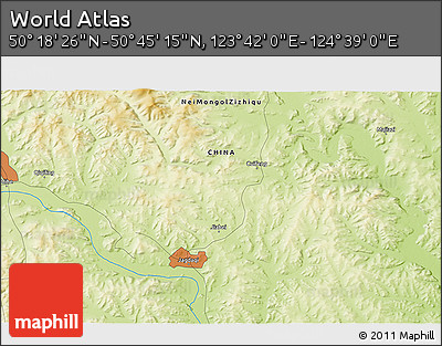 Physical 3D Map of the Area around 50° 31' 50" N, 124° 10' 30" E